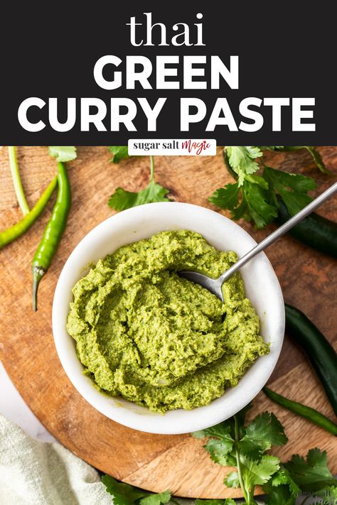 Real Thai green curry paste is easier to make than you might think and tastes better than jarred. Just 15 minutes and a blender are all you need for this delicious homemade curry paste. With authentic flavour and packing plenty of heat, making Thai green curry paste is simple and easily adaptable to your tastes. It can also be frozen, so you can make a big batch and freeze for when you want a truly homemade Thai green curry. Loaded with flavour and a good spicy kick. Uses authentic ingredients. Green Curry Paste Recipe, Curry Paste Recipe, Thai Green Chicken Curry, Thai Green Curry Paste, Thai Curry Paste, Homemade Dips, Homemade Curry, Thai Green Curry, Green Curry Paste