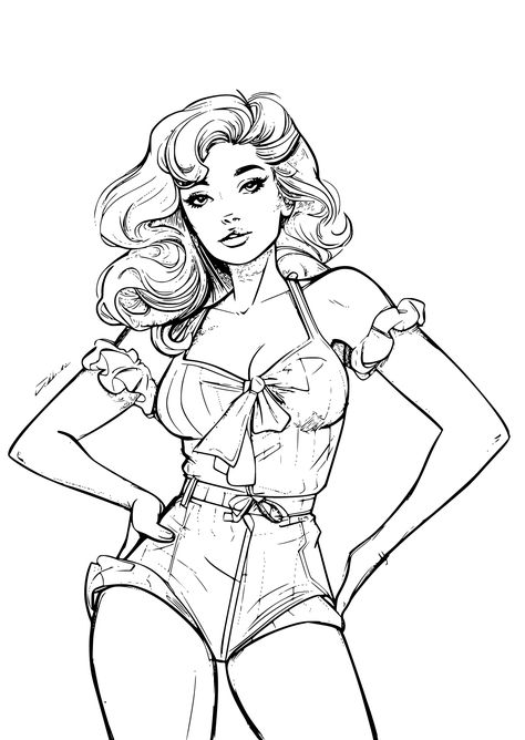 Stylish Pin-Up Lady Coloring Page Up Coloring Pages, Female Heroes, Drawing Pictures, Female Hero, Retro Styles, Cowboy Art, Coloring Pages For Girls, Female Portraits, Women Art