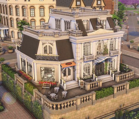 Check my Stop motion video on YouTube : milgemilge ❤️❤️ Parisian House, Cute Coffee Shop, Sims 4 House Plans, Sims 4 House Building, Sims 4 House Design, Casas The Sims 4, Sims Building, Sims House Plans, Sims House Design