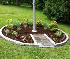 Landscaping With Flag Pole, Landscape Around Flag Pole Yard Ideas, Flag Pole Landscaping Front Yards, Flag Pole Landscaping, Flagpole Landscaping Ideas, Corner Landscaping, Front Yards Diy, Land Scaping, Small Yard Landscaping