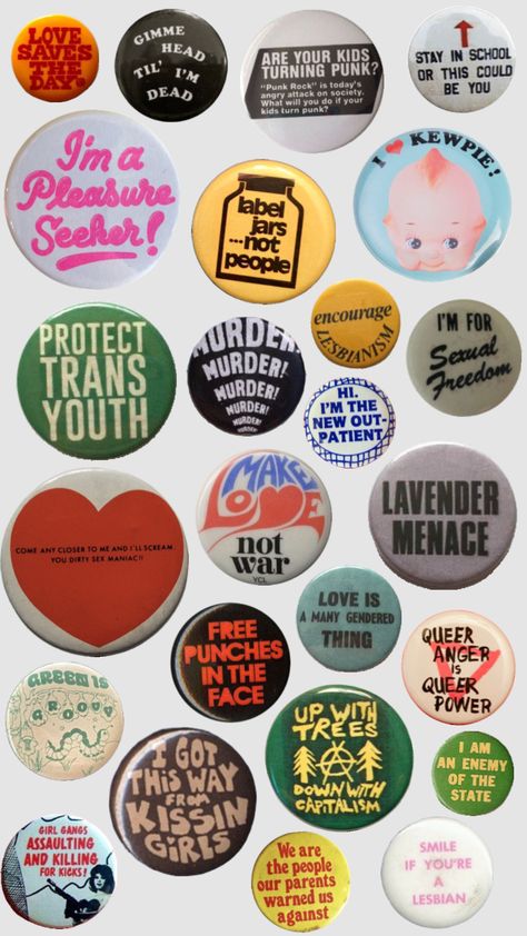 pins!!! Punk Pins And Patches, Punk Pins Diy, Pin Ideas Button Diy, Button Pin Design, Queer Pins, Pin Design Ideas, Punk Doodles, Bag Pins Aesthetic, Badge Maker