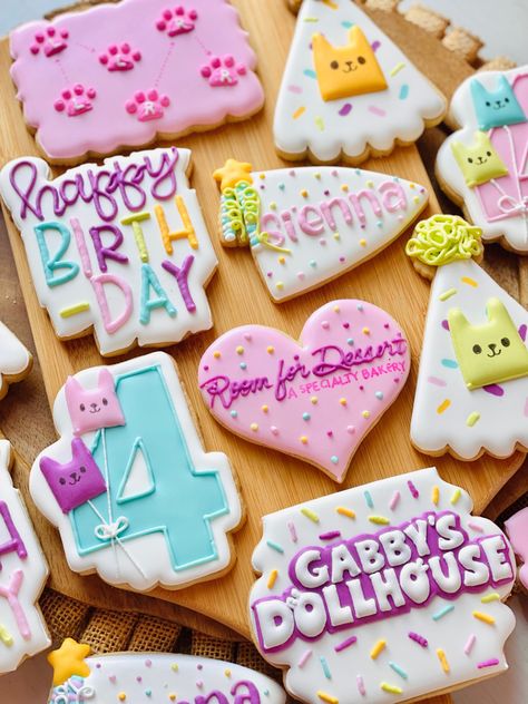 Custom decorated cookies Gabbys Dollhouse Decorated Cookies, Gabby’s Dollhouse Cookies Decorated, Gabbys Dollhouse Birthday Cookies, Gabby Dollhouse Cookies Decorated, Gabby Dollhouse Cookies, Gabby Birthday, Gabby Dollhouse, Royal Iced Cookies, Crazy Cookies