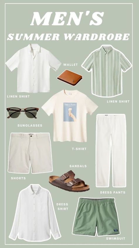 Men’s Summer wardrobe refresh! Here’s a few pieces I’m planning on getting for my boyfriend. He likes to keep it simple and I think all these pieces are great because they all pair well together! By that I mean any way his mixes and matches them he will look great! #mensfashion #mensstyle #menssummeroutfits Follow my shop @Chelsalately on the @shop.LTK app to shop this post and get my exclusive app-only content! #liketkit #LTKstyletip #LTKunder100 #LTKmens @shop.ltk https://liketk.it/4bDWY Mens European Style Summer, Minimalist Wardrobe Men Summer, Men’s Summer Fashion Italy, Summer In Italy Outfits Men, Simple Casual Outfits Men, Summer Wardrobe Men, Minimalist Summer Outfit Men, Men’s Capsule Wardrobe Summer, Summer Capsule Wardrobe Men