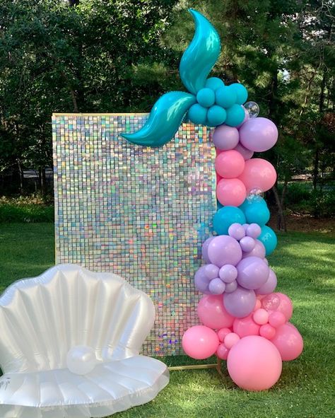 Dive into the magic of an undersea adventure with our Mermaid Tail Backdrop! Perfect for birthdays,  or any special event, this backdrop features a sparkling sequin wall adorned with vibrant balloons and a mermaid tail.   Rent now and create unforgettable memories!  For booking and more details, contact us at anniec@mypartynj.com  #MermaidParty #UnderTheSea #PartyDecor #EventRentals #ItsMyPartyLLC #BalloonDecor #PartyPlanning #NJEvents #BirthdayBackdrops #EventDecor Little Mermaid Backdrop, Mermaid Backdrop, Event Wall, Backdrop Easy, Shimmer Wall Backdrop, Sequin Wall, Mermaid Vibes, Shimmer Wall, Wall Backdrops