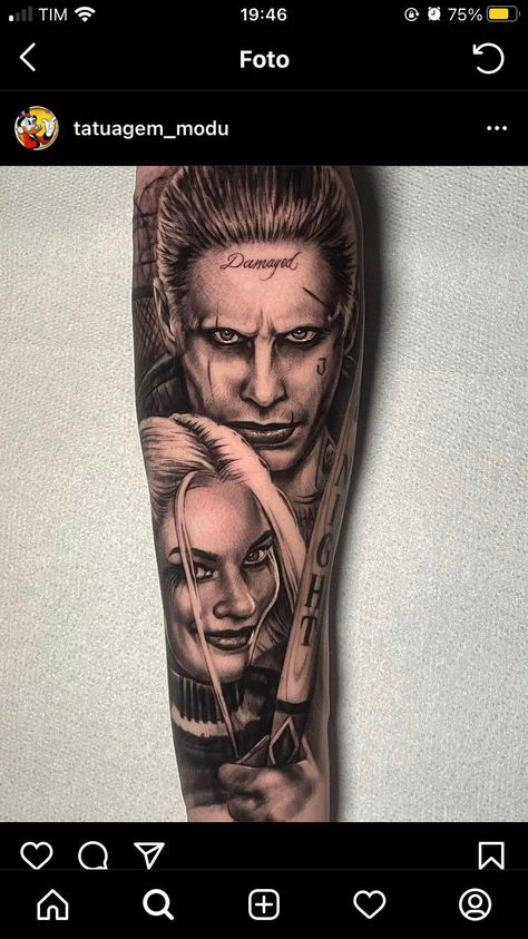 Joker Shoulder Tattoo, Harley Quinn And The Joker Tattoo, Harley Quinn Joker Tattoo, Joker Harley Quinn Tattoo, Harley Quinn And Joker Tattoo, Full Sleeve Tattoos Women Unique, Harley Queen Tattoo, Tattoo Harley Quinn, Joker And Harley Quinn Tattoo