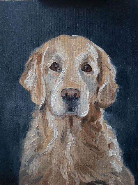 Dogs Canvas Painting, Oil Painting Of Dog, Dog Painting Portrait, Realistic Dog Painting, Golden Retriever Puppy Painting, Painting Of Golden Retriever, Golden Retriever Oil Painting, Pet Oil Paintings, Gouache Dog Painting