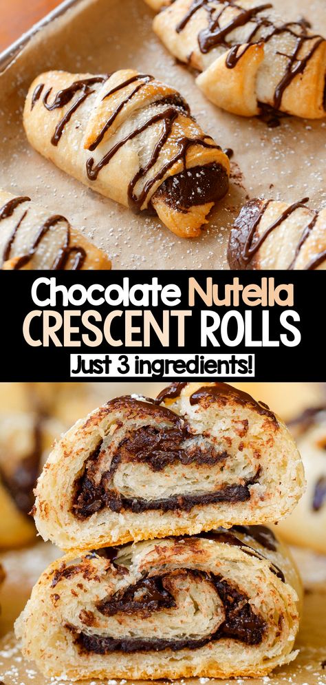 Quick Easy Dessert - Nutella Crescent Rolls Pillsbury Nutella Recipes, Chocolate Crescent Roll, Sweet Crescent Rolls, Easy Desserts Nutella, What To Make With Crossiants, Desserts With Pillsbury Crescent Rolls, Crescent Roll Recipes Chocolate, Things To Put Nutella On, Quick To Make Desserts