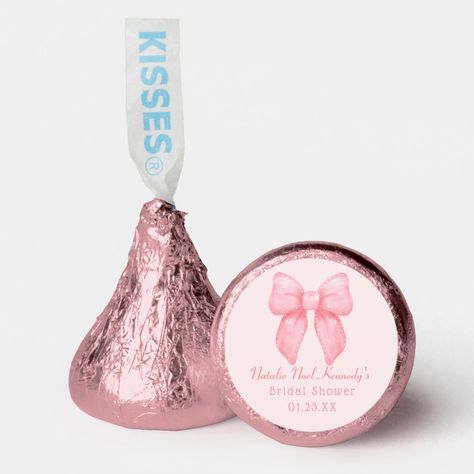 Coquette Garden Party, Sweet Treats For Party, Blush Pink Baby Shower Ideas, Pink Bow Party, Soft Pink Color Palette, Personalized Hershey Kisses, Blush Pink Baby Shower, Bow Baby Shower, Taylor Swift Birthday