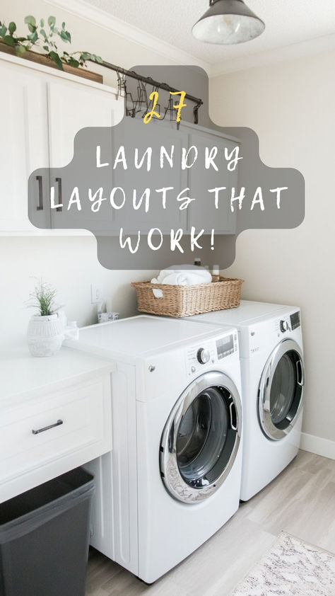 Find out how to create a seamless workflow in your laundry room. Click for layout tips that help you sort, wash, and store efficiently! 🌊👗 #LaundryRoomSetup #HomeEfficiency #OrganizationalTips #HomeCare #LaundryDay Laundry Room Design Side By Side, Laundry Room Design Floor Plan, Laundry Room One Wall, Aging In Place Laundry Room, Galley Laundry Room Design, Laundry Room Style, Best Laundry Room Layout, Laundry Room With Island Ideas, Small Laundry With Sink