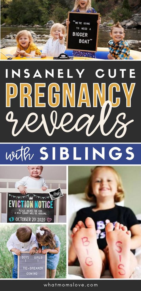 Pregnancy Announcement Ideas with Siblings | Reveal you're expecting by promoting your older kids to big brother or big sister with these creative, funny and sweet ideas. #pregnancyannouncement Sibling Pregnancy Reveal, Best Pregnancy Announcement, 3rd Pregnancy Announcement, Sibling Gender Reveal, Sibling Baby Announcements, Pregnancy Announcement Big Sister, Pregnancy Announcement Family, Fun Pregnancy Announcement, Sibling Announcement