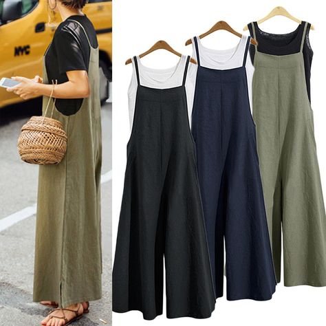 Backless Playsuit, Summer Jumpsuit Casual, Overalls Fashion, Tank Jumpsuit, Stylish Jumpsuit, Stil Boho, Loose Jumpsuit, Hot Style, Casual Wide Leg Pants