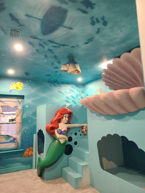 UPDATE! Mermaid Room
The Mermaid and Clam Shell are in place now. Both pieces and the entire room were sculpted and painted by are talented artists. Mermaid Nursery Theme, Mermaid Room Ideas Kids, Little Mermaid Bedroom, Mermaid Themed Bedroom, Mermaid Theme Room, Little Mermaid Bathroom, Disney Themed Bedrooms, Little Mermaid Room, Princess Bedroom Decor