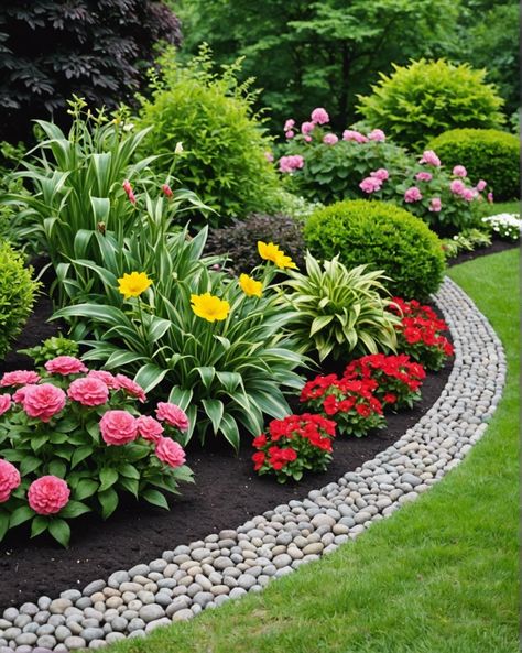 Add curb appeal to your yard with these 20 creative garden border ideas. From stacked stone walls to living walls, there's an option for every style. Click to check out the best garden border ideas! Terrace Border Ideas, Front Yard Landscaping Florida Ideas, Garden Pebbles Border, Garden Border Planting Ideas, Landscaping For Side Of The House, Borders For Gardens, Outdoor Curb Appeal Ideas, Perennial Front Yard Landscaping, Border Garden Along House