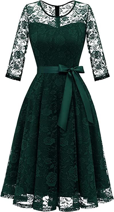 Amazon.com: Dressystar 0017 Women's Elegant Floral Lace Dress 3/4 Sleeves Bridesmaid Midi Dresses Illusion Neckline White XL : Clothing, Shoes & Jewelry Bridesmaid Midi Dresses, Christmas Dress Women Parties, Illusion Neckline Dress, Lace Frocks, Lace Dress Short, Midi Bridesmaid Dress, Long Green Dress, Stunning Bridesmaid Dresses, Christmas Dress Women