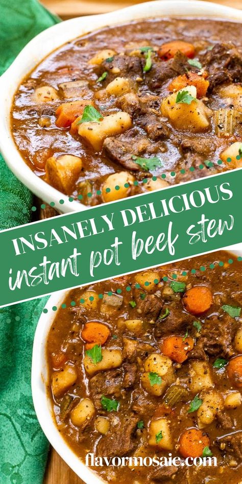 Insanely Delicious Instant Pot Beef Stew Recipe. This Instant Pot Beef Stew (With A Secret Ingredient) is the BEST beef stew with fork-tender beef, potatoes, and vegetables in a rich, savory gravy that is ready in an hour. While I love making beef stew using the traditional method, I love making it in my Instant Pot even more. It was the first recipe I made after I got my Instant Pot, and is still one of my favorite Instant Pot recipes. Pressure Luck Beef Stew, Chuck Roast Beef Stew Instant Pot, Beef Stew Meat Recipes Pressure Cooker, Best Stew Recipes Ever Instant Pot, Pot Roast Stew Instant Pot, Instapot Beef Vegetable Stew, Instapot Hamburger Stew, Install Beef Stew, Instant Pot Slow Cooker Beef Stew