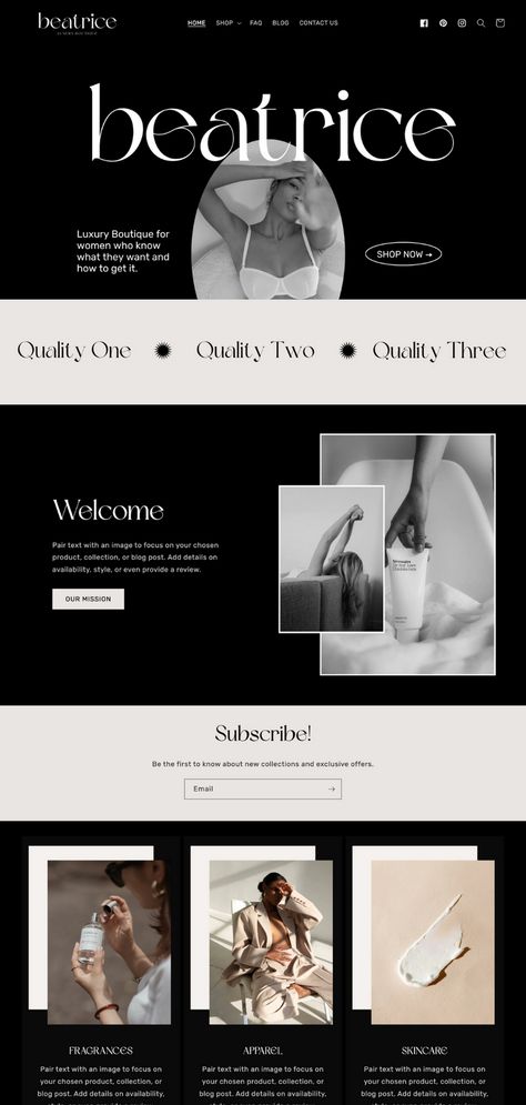 Modern Webpage Design, Expensive Website Design, Black And White Website Design Inspiration, Moodboard For Website Design, Chanel Website Design, Aesthetic Website Design Dark, Aesthetic Shopify Website, Aesthetic Clothing Website Design, Fashion Page Design