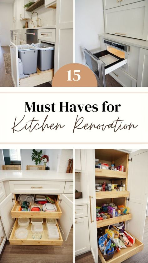 Are you dreaming of a beautiful, modern, and functional kitchen? Look no further! Here, we have compiled 15 must-haves for your dream kitchen, to complete your kitchen remodel on a budget, while creating a modern farmhouse kitchen that you adore. From the basic kitchen necessities to timeless kitchen design ideas, our handy checklist will surely make your next kitchen remodel a breeze. Please visit us for more Kitchen Essentials & DIY Kitchen Remodel Ideas. Cooks Kitchen Design Ideas, Kitchen Upgrades Ideas, Kitchen Draw Ideas, Island Addition To Kitchen, Kitchen Organization Planning, Best Kitchen Drawer Layout, Kitchen Customization Ideas, Add More Storage To Kitchen, Kitchen Remodel Organization