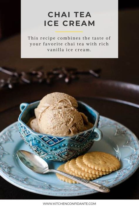 Chai Tea Ice Cream in a bowl. Tea Ice Cream Recipe, Chai Ice Cream, Ginger Ice Cream, Ice Cream Sandwiches Recipe, Tea Ice Cream, Cream Custard, Coconut Ice, Ice Cream Day, Ice Cream At Home