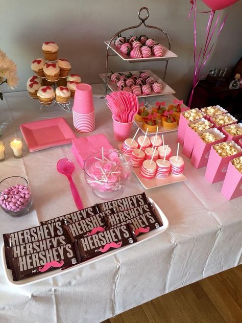 [Ad] Girls Side Of The Snack Table Gender Reveal  Boy Or Girl Pink  Baby Shower Bows Mustaches #birthdaypartysnacktable Snack Table Birthday Party, Baby Shower Cravings Table, Birthday Party Snack Table, Snack Table Ideas, Baby Shower Snack Table, Party Snack Table, Gender Reveal Boy, Pink Snacks, Baby Shower Snacks