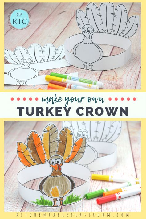 This free printble turkey crown is a fun and easy Thanksgiving craft that your little one will love wearing! #turkeycraft #Thanksgivingcraft #craftsforkids Diy Turkey Hats For Kids, Turkey Learning Activities For Toddlers, Cute Turkey Crafts For Kids, Free Turkey Hat Printable, Thanksgiving Hats For Toddlers, Turkey Hat Template Printable Free, Thanksgiving Crowns Printable, Turkey Crown Printable, Thanksgiving Hat Printable