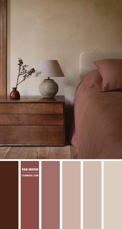 Earth Tone Bedroom Colour Scheme | Earthy Bedroom Decorating Ideas Earth Color Palette Bedrooms, Earthy Coloured Bedroom, Bedroom Ideas Coffee Colour, Coffee Coloured Bedroom, Accent Wall Earth Tones, Soft Tone Bedroom, Rose And Brown Bedroom, Colour Combo For Bedroom, Taupe Beige Bedroom