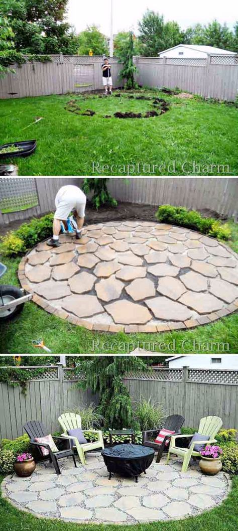 DIY Ideas for the Outdoors - DIY Round Firepit Area - Best Do It Yourself Ideas for Yard Projects, Camping, Patio and Spending Time in Garden and Outdoors - Step by Step Tutorials and Project Ideas for Backyard Fun, Cooking and Seating http://diyjoy.com/diy-ideas-outdoors Side Gardens, Yard Seating Area, Diy Firepits, Yard Seating, Design Per Patio, Taman Diy, Backyard Ideas For Small Yards, Round Patio, Side Yards