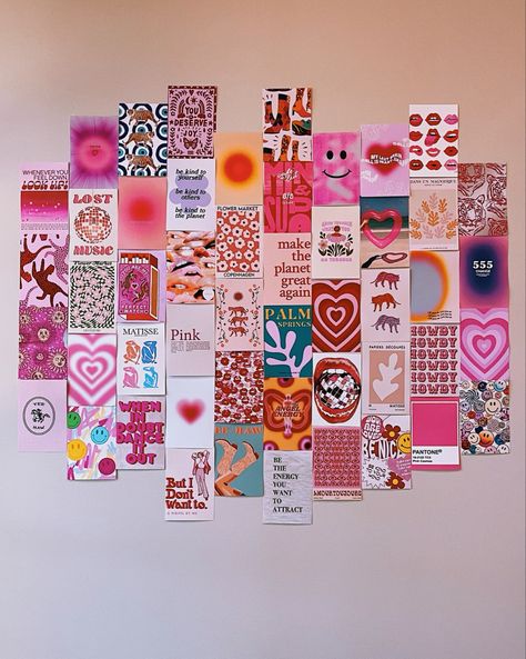 Preppy Collage For Room, Pink Wall Collage Aesthetic Bedroom, Preppy Room Wall Collage, Preppy Rooms Pink, Preppy Room Aesthetic Pink, Pink Preppy Wall Art, Preppy Room Pink Walls, Pink College Room Aesthetic, Picture Wall Ideas Preppy