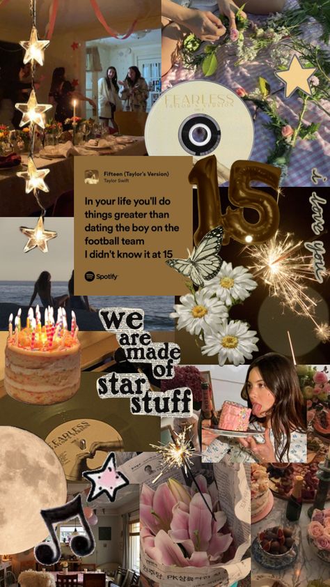 15th birthday! #birthday #inspo #vintage #nature #15 #birthdaygal #music #taylorswift #gracieabrams #art #wallpaper #outfitinspo #quotes #art Turning 15 Birthday Quotes, 15rh Birthday Ideas, Big 15 Birthday, Fifteen Birthday Aesthetic, What To Do For 15th Birthday, Taylor Swift 15 Birthday, Fifteenth Birthday Ideas, 15 Taylor Swift Birthday, Songs For 15th Birthday