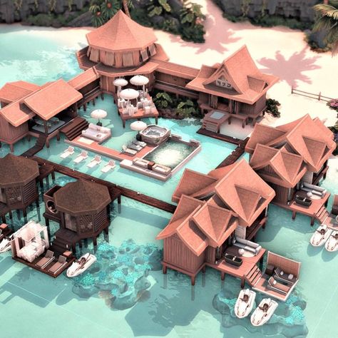 Maldives Tropical Resort - Screenshots - The Sims 4 Rooms / Lots - CurseForge Waterpark Sims 4, Sims 4 Hotel Layout, Sims 4 Riviera Retreat, Sims 4 Sulani Spa, Sims 3 Resort Ideas, Sims Island Living Cc, Sims 4 Sulani Resort, Sims 4 Sulani Rental, Sims 4 Ocean House