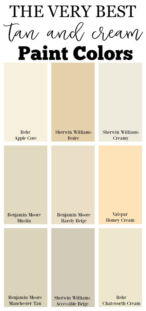 Creme Paint Colors Sherwin Williams, Cream Colour Wall Paint, Creamy Tan Paint Colors, Creamy Neutral Paint Colors, Creamy Beige Paint Colors, Tan Paint Colors, Cream Paint Colors, Cream Bedroom, Makeup Names