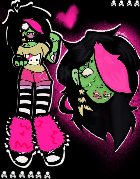 Emo Scene Kid, Pfp Emo, Scene Emo Art, Scene Kid Art, Scenecore Art, Zombie Drawings, Cute Zombie, Scene Core, Scene Drawing