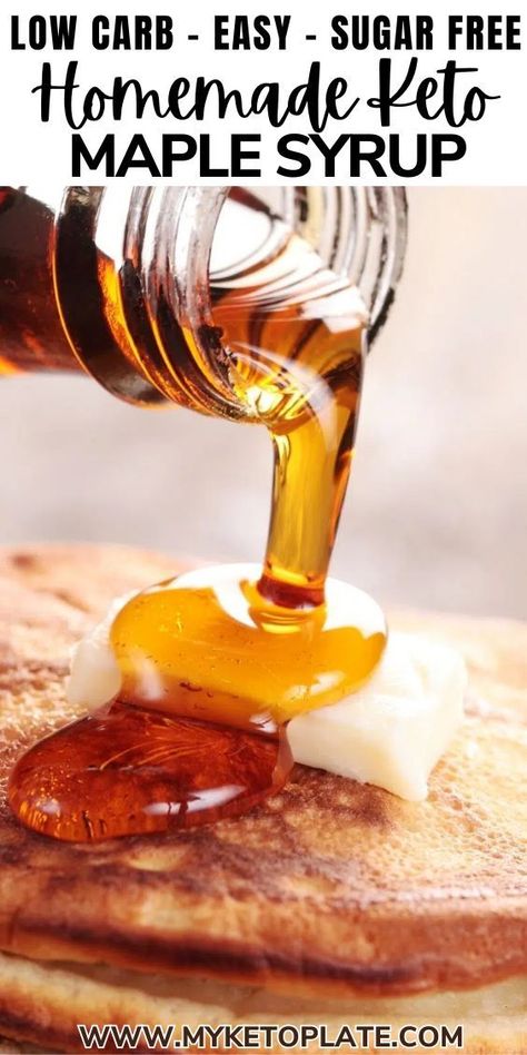 Make this keto maple syrup with zero carbs, it's rich and perfect for drizzling over keto pancakes, waffles, or chaffles! Create a sugar-free maple syrup that tastes just like the real thing but without the carbs. If you love your keto pancakes soaked in syrup, give this easy recipe a try. Keto Syrup Recipe, Sugar Free Syrup Recipe, Keto Maple Syrup, Pancake Syrup Recipe, Maple Syrup Recipe, Sugar Free Pancake Syrup, Homemade Maple Syrup, Maple Syrup Recipes, Sugar Free Sweets