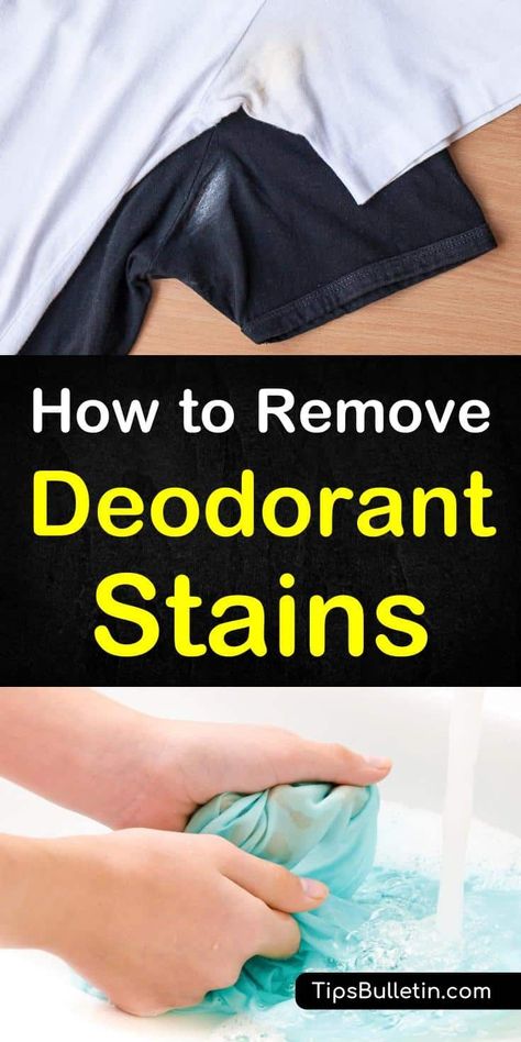 Discover how to remove deodorant stains from white and dark shirts, bras, or any other clothing. With detailed arm sweat stain cleaner recipes using lemon juice, baking soda, vinegar, hydrogen peroxide or rubbing alcohol. Baking Soda Underarm, Remove Deodorant Stains, Ropa Upcycling, Clean Baking Pans, Arm Pits, Cleaning Painted Walls, Deep Cleaning Tips, Deodorant Stains, Sweat Stains