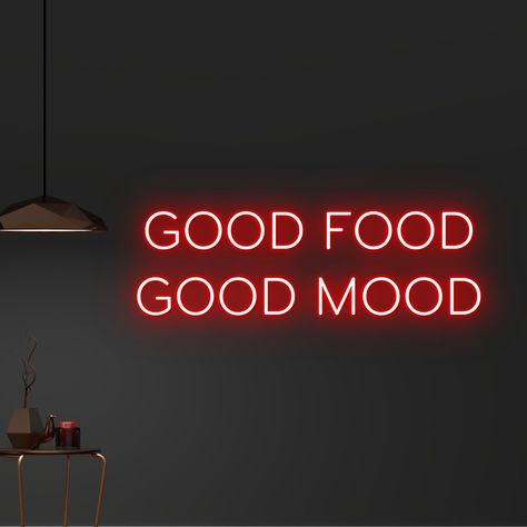 #NeonSigns #BrightIdeas #NeonSignNames #NeonInspiration #NeonRoom #RoomDecor Restaurant Neon Lights, Neon Club Sign, Restaurant Focal Wall, Neon Lights Kitchen, Restaurant Quotes Wall, Design Restaurant Ideas Creative, Neon Sign Dining Room, Neon Light Restaurant, Neon Food Sign