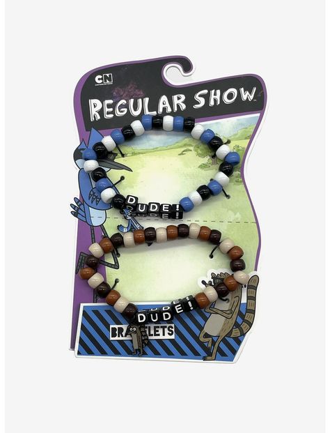 Things To Put On A Bracelet, Character Themed Bracelets, Summer Camp Bracelets, Mordecai And Rigby Costumes, Gravity Falls Bracelet, Rigby X Mordecai, Bead Bracelet Words Ideas, Cute Bracelets Ideas, Regular Show Mordecai