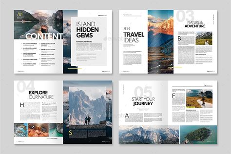 Travel Magazine Template Preview - GraphicRiver Travel Magazine Layout, Tourism Design, Travel Ad, Magazine Layout Design, Travel Magazine, Book Catalogue, Brand Book, Graphic Design Tips, Magazine Layout