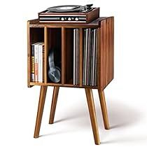 Wooden Vinyl Holder, Living Room Organizer Ideas, Living Room Essentials Decor, Retro Record Player Cabinet, Record Stand Aesthetic, Record Area Living Room, Shelf For Records, Tv Wall Decor Mid Century Modern, Record Player Wall Shelf