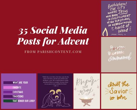 Advent is nearly here! We created 35 Advent posts with dates and captions, just for you! We KNOW it gets crazy this time of year... finding/creating/scheduling social media content is one thing we can check off your list this year. Download >> https://parishcontent.com/advent/ Advent Social Media Posts, Church Marketing, Social Media Church, Advent Season, Social Media Schedule, Catholic School, Book Marketing, Media Content, Social Media Content