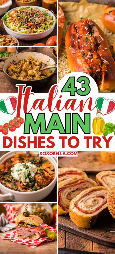 A collage of Italian main dishes. Italian Main Dishes, Italian Entrees, Italian Lunch, Italian Dinner Party, Italian Dinner Recipes, Italian Recipes Easy, Sicilian Recipes, Best Italian Recipes, Italy Food