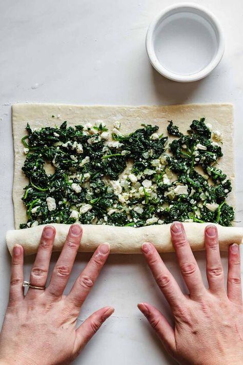 Puff Pastry With Vegetables, Spinach And Puff Pastry Recipes, Spinach Roll Ups Appetizers, Spinach Feta Crescent Rolls, Spinach Pinwheels Puff Pastry, Spinach Feta Puff Pastry Recipes, Puff Pastry Feta Cheese, Spinach And Feta Puff Pastry, Feta Spinach Puff Pastry