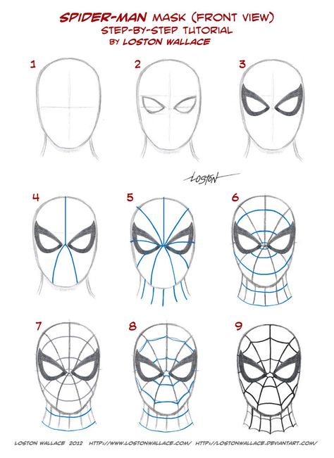 Spider-man's Mask Tutorial by *LostonWallace on deviantART Drawing Ideas Step By Step Easy, Marvel Diy Crafts, How To Draw Spiderman, Trin For Trin Tegning, Spiderman Mask, Bird Sculptures, Spiderman Face, Spiderman Drawing, Spiderman Art Sketch