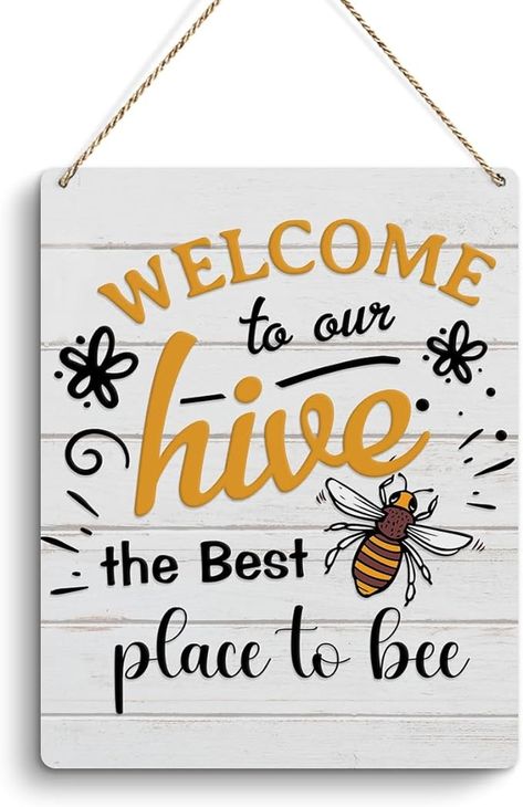 Amazon.com : Positive Bee Wall Door Decor, Welcome to Our Hive Bee Wood Sign Welcome Sign for Front Door, Bee Decorations kitchen Home Office Wall Hanging Decor, Decorative Bee Gifts for Women 8 X 10 Inch : Home & Kitchen Welcome To Our Hive, Bee Decorations, Hello Spring Sign, Bee Quotes, Bee Cake, Sign For Front Door, Kitchen Home Office, Making Signs On Wood, Bee Wall