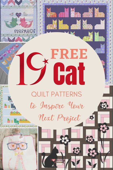 Top 19 Free Cat Quilt Patterns (+7 Bonus Patterns For Sale) Quilt Cats Free Pattern, Cat Patchwork Quilt, Cat Holes Quilt, Cats On Cats Quilt, Cats In The Attic Quilt Pattern, Free Cat Quilt Block, Cat Block Quilt Patterns, Kitty Quilts Block Patterns, Cat Quilt Blocks Free Pattern