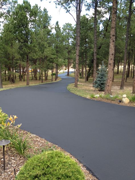 Asphalt driveway designed and installed by James Dawley Asphalt Paving Service Colorado Springs, CO Blacktop Driveway, Beautiful Driveways, Driveway Entrance Landscaping, Driveway Installation, Farm Entrance, Driveway Ideas, Asphalt Driveway, Driveway Entrance, Driveway Design