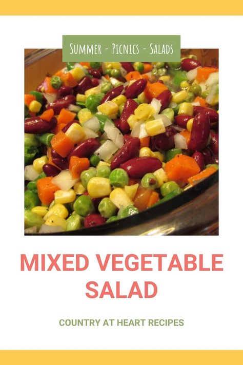 Try this Mixed Vegetable Salad when you're looking for a cold dish to serve with dinner. It's quick and easy and a nice variation on 3-Bean Salad. The sweet vinegar dressing and bright color is perfect for any summer barbecue or picnic. #mixedvegetablesalad #mixedvegetables #sidedishes #salads #kidneybeans #vinegardressing #picnics #barbecues #countryatheartrecipes https://countryatheartrecipes.com/2017/06/mixed-vegetable-salad/ Mixed Vegetable Salad Recipes, Mix Vegetable Recipe, Best Coleslaw Recipe, Veggie Salad Recipes, Lettuce Recipes, Grilled Foods, Marinated Vegetables, Recipes Salads, Vegetable Salad Recipes