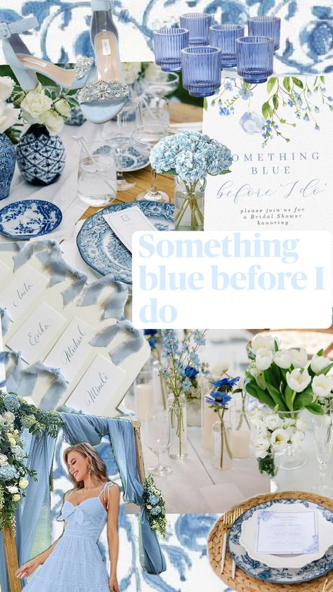 Bridal Shower Theme! Something Blue Before I Do Blue Bridal Shower Themes, Blue Bridal Shower Decorations, White Engagement Party, Bridal Shower Inspo, Something Blue Bridal, White Bridal Shower, Blue Bridal Shower, Bridal Shower Inspiration, Bridal Luncheon