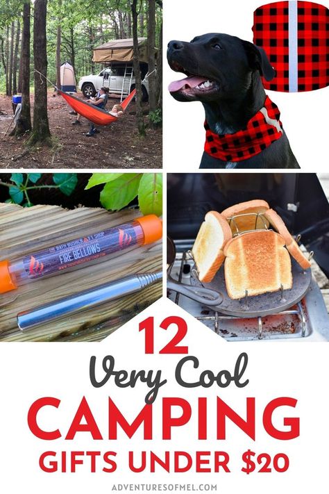 cool camping gifts under $20, including hammock tree straps, dog shields, and more Christmas Gifts For Camping Friends, Diy Camping Gifts Ideas, Camping Gadgets Genius Ideas, Camping Themed Gifts, Camping Themed Gift Basket, Gifts For Camping Lovers, Outdoor Gift Basket Ideas, Gifts For Outdoorsy People, Camping Gifts For Him