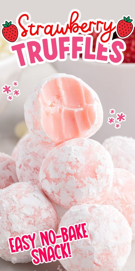 These homemade strawberry truffles are made with just 7 simple ingredients and are packed full of strawberry flavor in each bite. Pink Truffles, Creamsicle Truffles, Strawberry Truffles, Strawberry Truffle, Glutenfri Baking, Assorted Cookies, Homemade Chocolate Truffles, Chocolate And Strawberry, Southern Cake