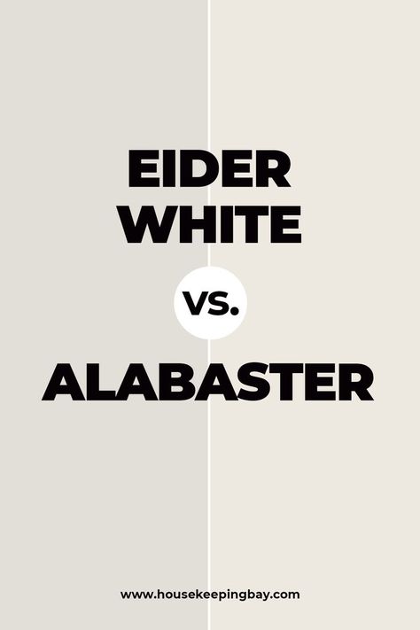 Eider White vs Alabaster by Sherwin Williams. In this pair of colors, Alabaster is much lighter looking almost white whilst Eider White shows way more of its gray undertones if you put it side by side with the Alabaster paint color. Check more tips about Eider White vs Alabaster by Sherwin Williams in our Experts Guide! Eider White Vs Alabaster, Sw Eider White Walls, Sherwin Williams Elder White, Alabaster Paint Color, Eider White Sherwin Williams, Neutral Paint Colors Sherwin Williams, Alabaster Paint, Sherwin Williams Alabaster White, Sherman Williams Paint