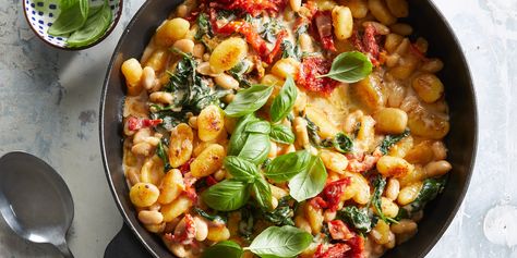 White Bean & Sun-Dried Tomato Gnocchi Recipe Recipe | EatingWell Tomato Gnocchi, Lunch Appetizers, Gnocchi Recipes, Vegetarian Dinners, Dinner Plan, Healthy Eating For Kids, Salad Side Dishes, White Bean, Vegetarian Dinner